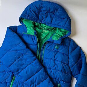 Warm Puffer Jacket Kids Sz 13–14Y United Colors of Benetton Ocean Blue Green Uni
